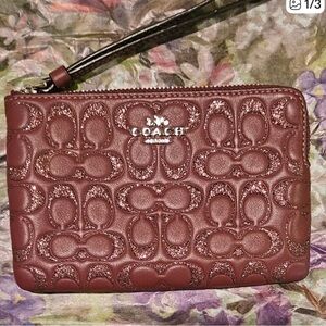 Coach Maroon Embossed Signature Wristlet